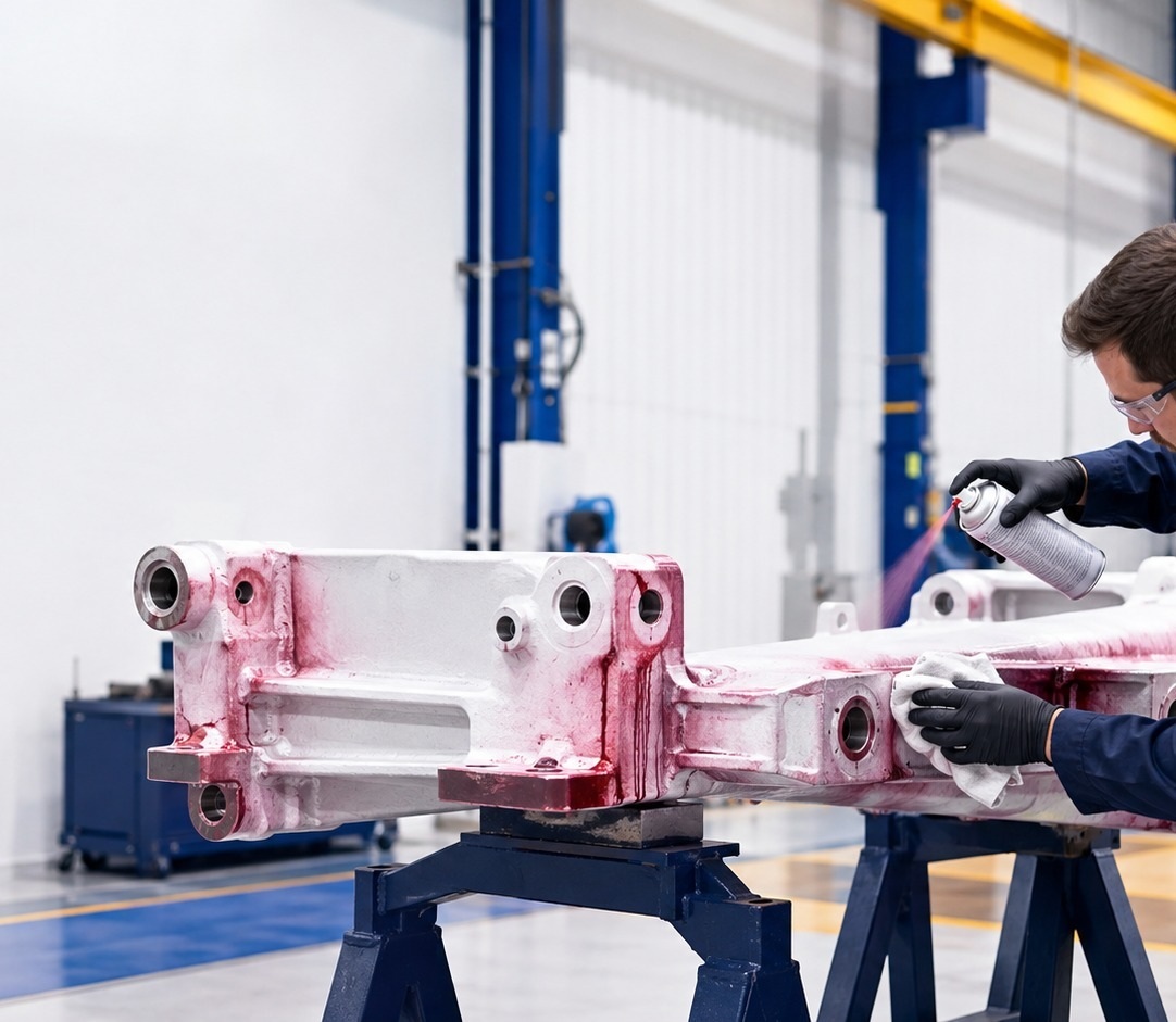 Inspección por líquidos penetrantes en un componente industrial